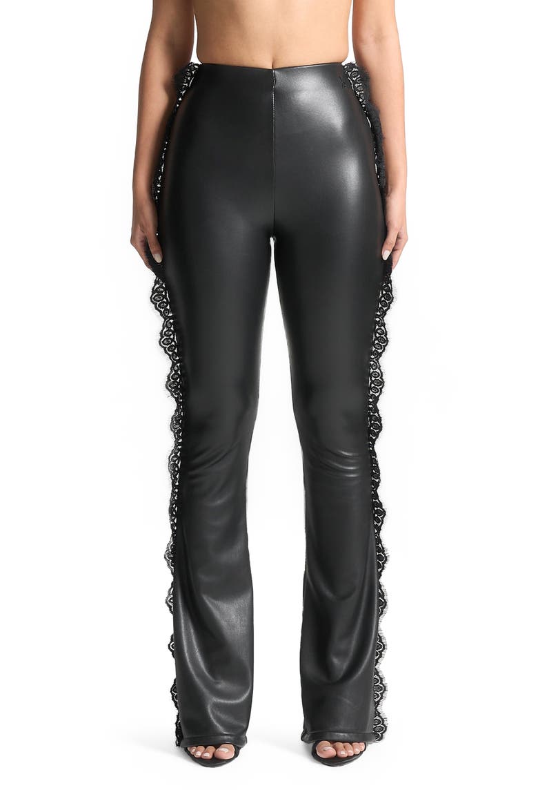 Lace Trim Leather Fit and Flare Leggings, Alternate, color, Black