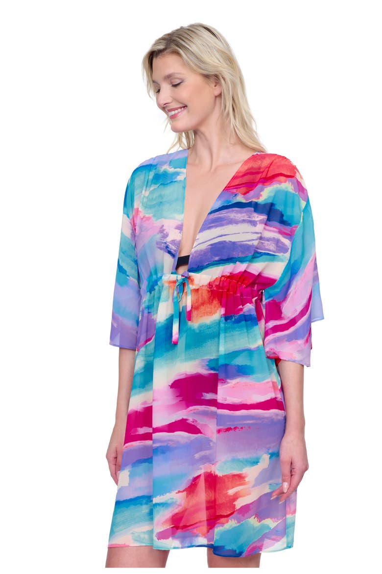 Palma De Mallorca V-Neck Beach Dress with Adjustable Tie, Alternate, color, MULTI