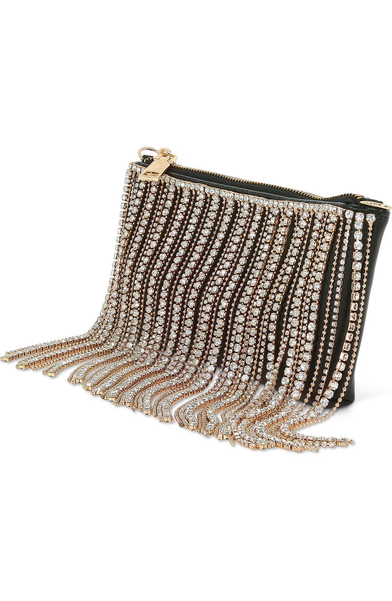 Jewel Badgley Mischka Piper Leather Mix Crystal Fringe Crossbody, Alternate, color, Black