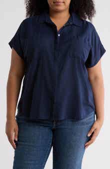 Caslon® Double Pocket Linen Blend Camp Shirt