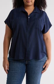 Caslon® Double Pocket Linen Blend Camp Shirt