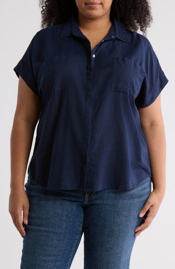 Caslon ® Double Pocket Linen Blend Camp Shirt