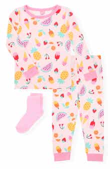 SLEEP ON IT Kids' Fruit Fitted Two-Piece Pajamas & Socks Set