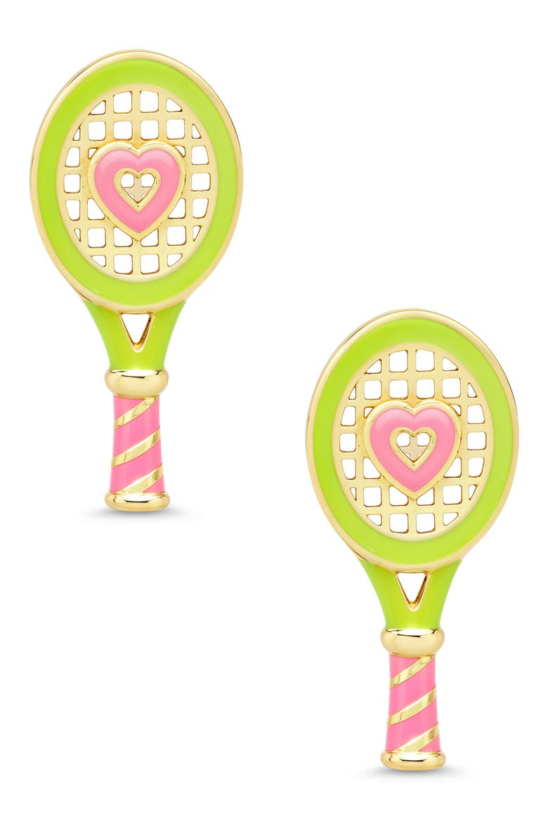 Kids' Tennis Racket Stud Earrings, Main, color, PINK/ GREEN
