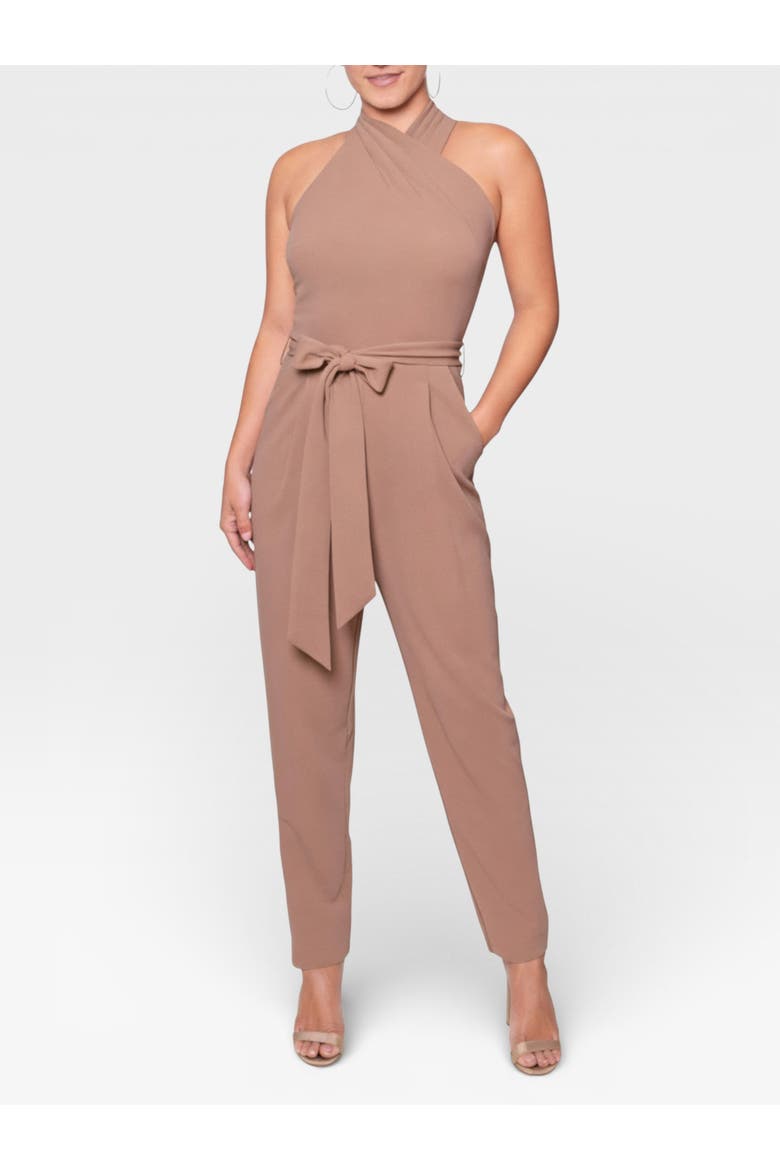Harland Crossover Halter Jumpsuit, Main, color, Almond