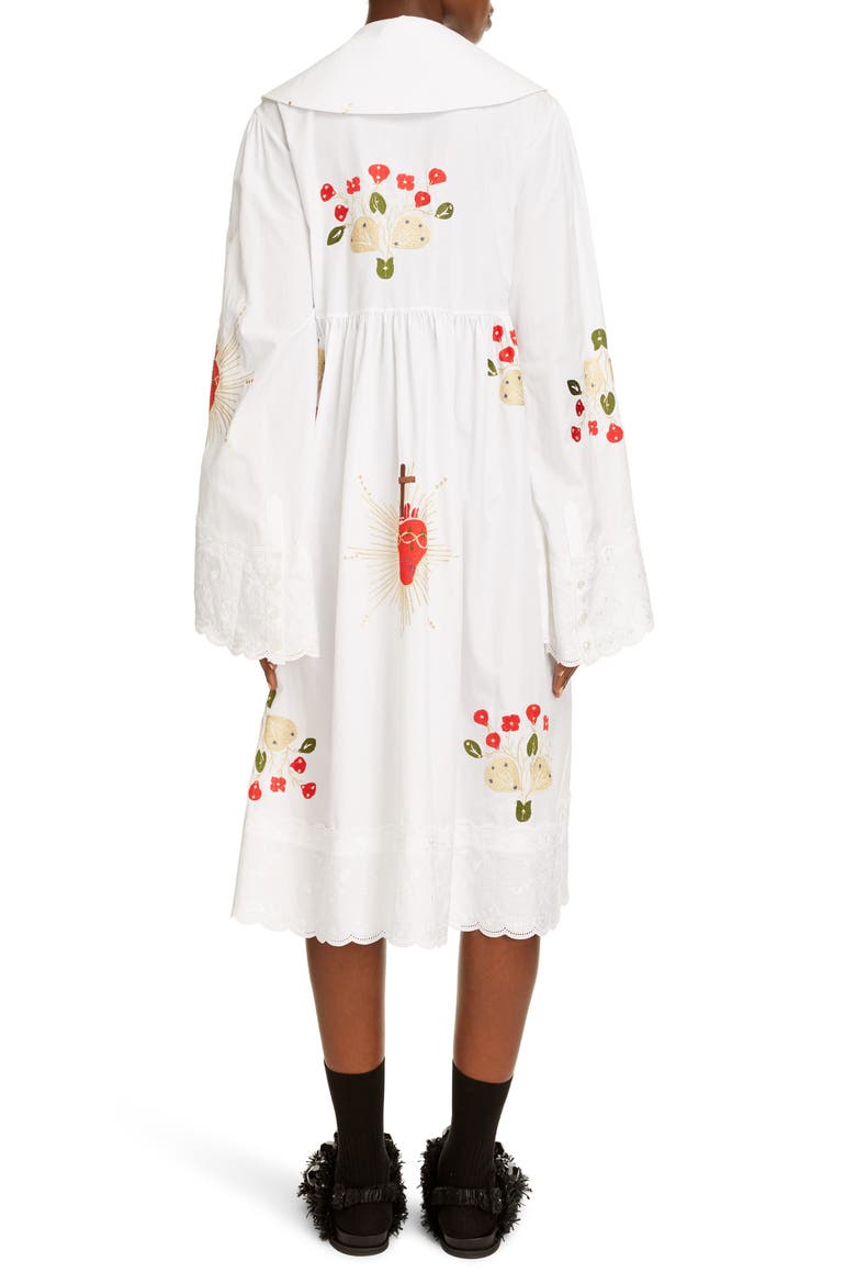 Embroidered Long Sleeve Cotton Dress, Alternate, color, WHITE