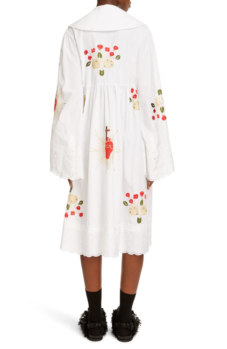 Simone Rocha Embroidered Long Sleeve Cotton Dress, Alternate, color,