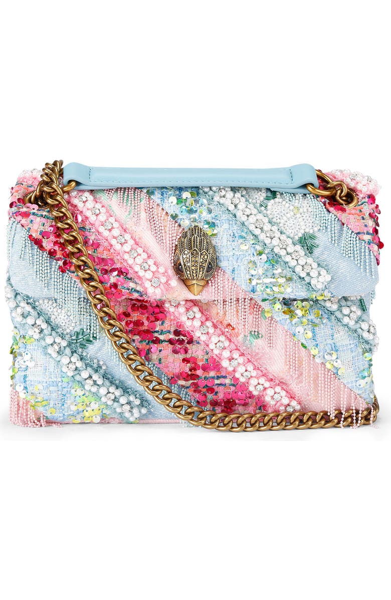 Kurt Geiger London Medium Kensington Beaded & Fringe Convertible Shoulder Bag, Main, color, Light/ Pastel Blue
