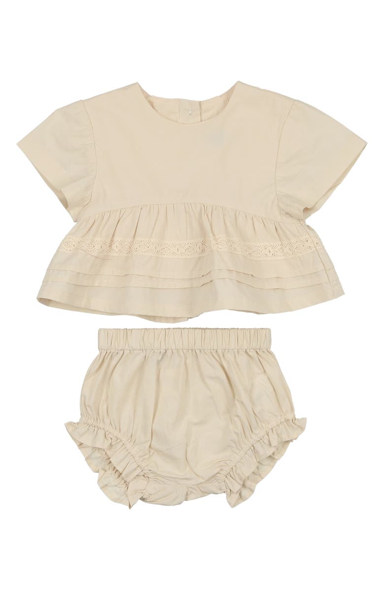 Manière Kids' Pleats 'N' Tiers Peplum Top & Shorts Set, Main, color, Cream
