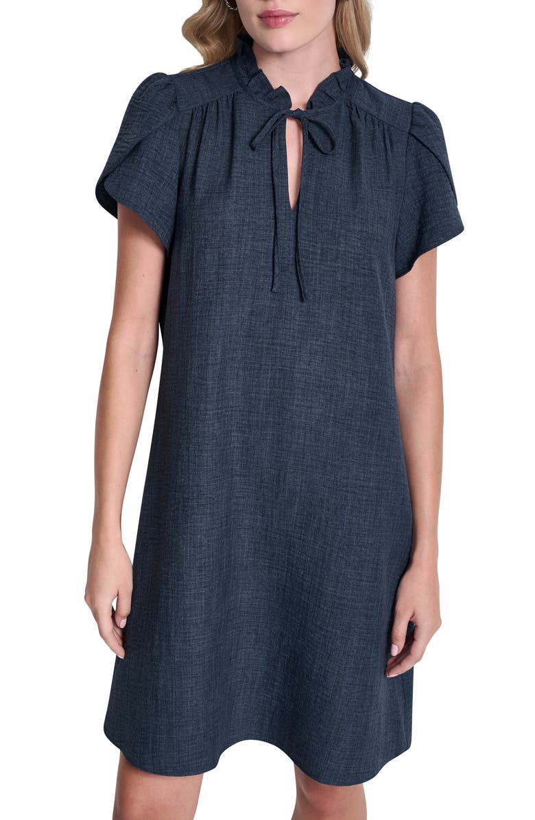 DKNY Ruffled Envelope Sleeve Shift Dress, Alternate, color, Denim