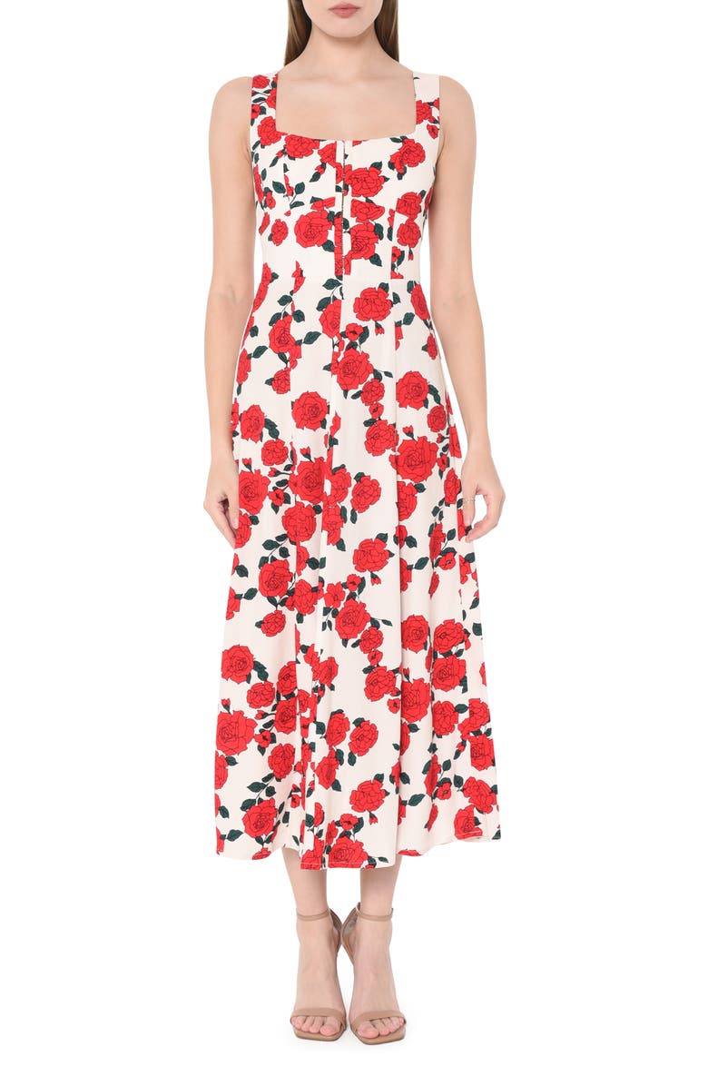 WAYF Leonie Floral Corset Midi Dress, Alternate, color, 
