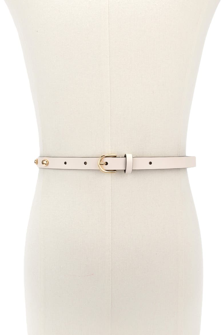 stud leather belt, Alternate, color, CREAM