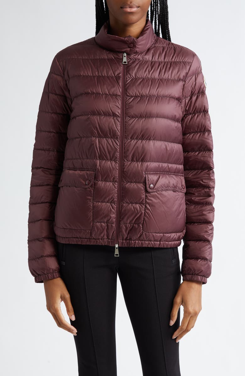 Moncler Lans Channel Quilted Down Moto Jacket, Main, color, Dark Mahogany