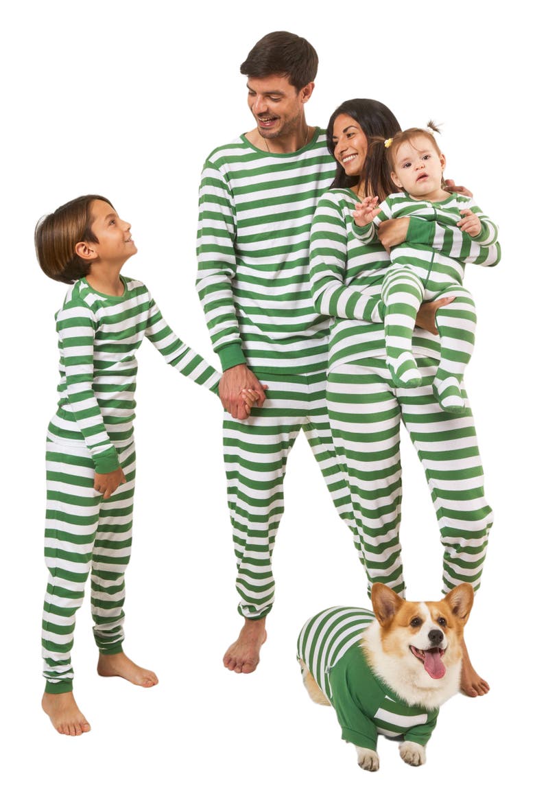 Women's Cotton Striped Matching Family Holiday Pajamas, Alternate, color, Green & White