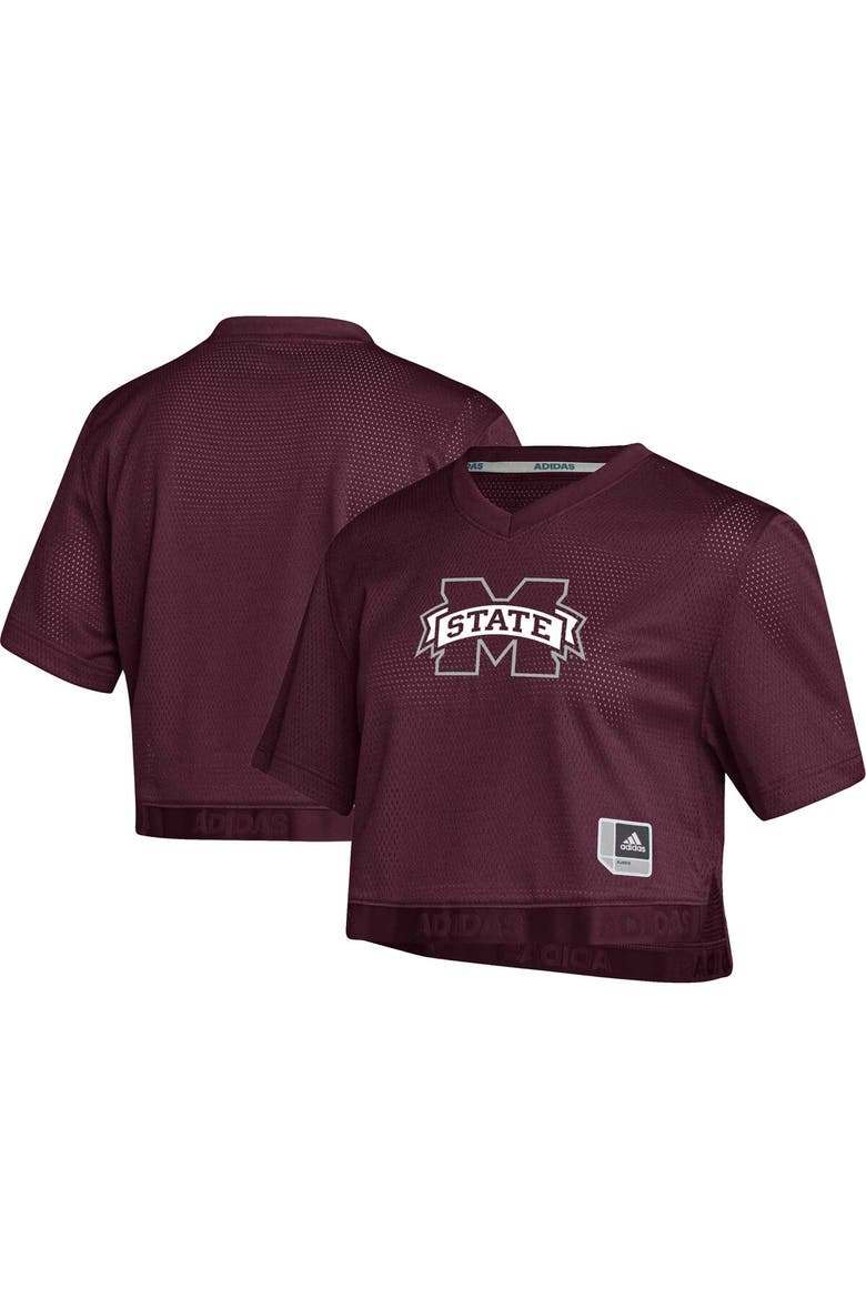 Women's adidas Red Mississippi State Bulldogs Primegreen V-Neck Cropped Jersey, Alternate, color, Maroon