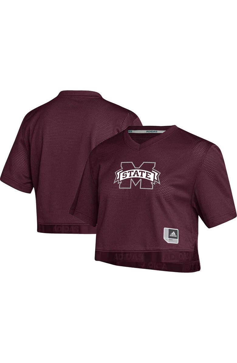 adidas Women's adidas Red Mississippi State Bulldogs Primegreen V-Neck Cropped Jersey, Alternate, color, Maroon
