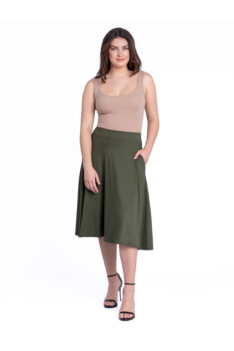 Elastic Waist Pleated Pocket Midi Skirt, Main, color, Olive