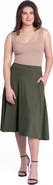 24seven Comfort Apparel Elastic Waist Pleated Pocket Midi Skirt