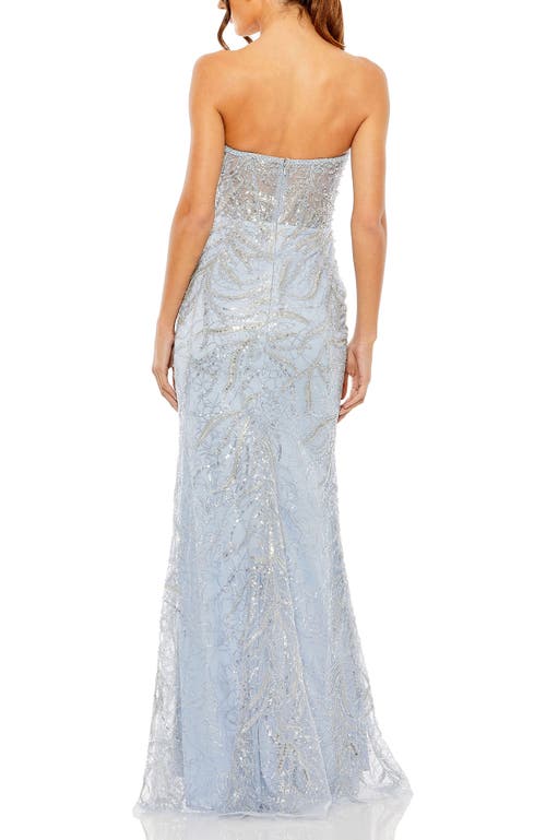 Mac Duggal Strapless Embellished Sequin Column Gown In Powder Blue