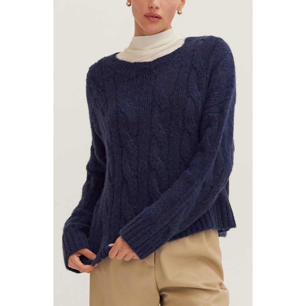 Crescent Cable Knit Sweater In Blue