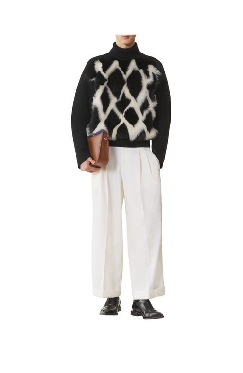 Lanvin Wool And Leather Intarsia Turtleneck Sweater In Black