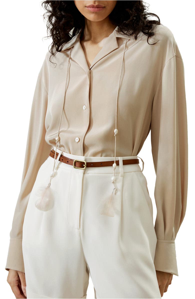 Lilysilk Tie-Detailed Silk Blouse, Main, color, Ivory Cream