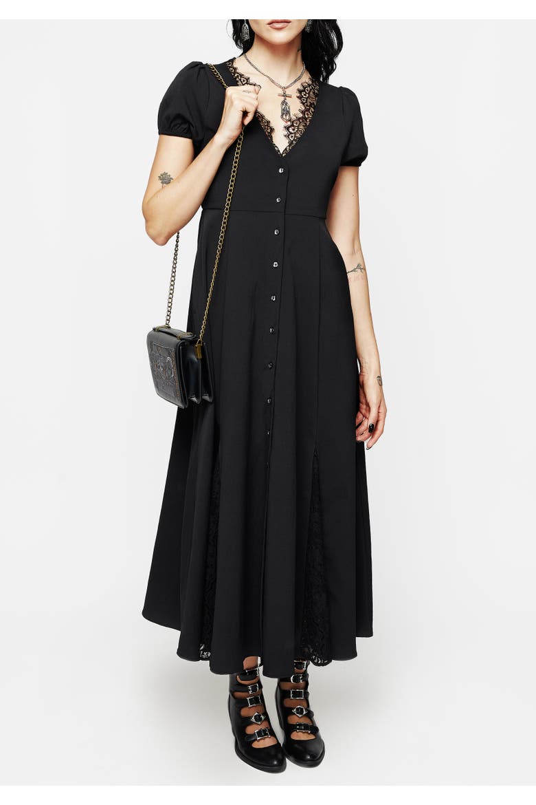 Taissa Lace Button Up Midaxi Dress, Alternate, color, Black