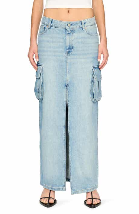 Asra Denim Cargo Maxi Skirt