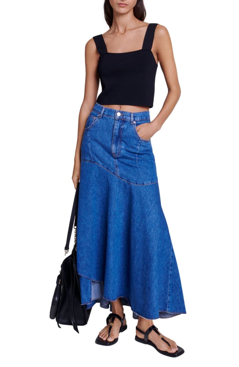 maje Jondulys Layered Denim Maxi Skirt, Alternate, color, 