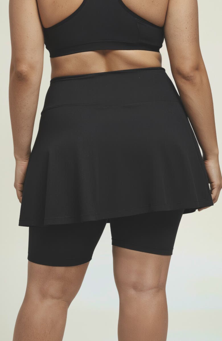 Calypsa Plus Size Midi Swim Skort With Bike Shorts, Alternate, color, Black