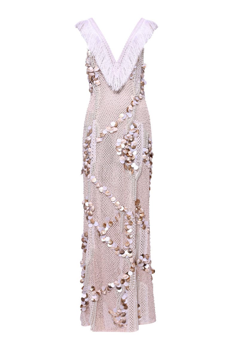 Seashell Embroidery Gown, Alternate, color, OFF WHITE