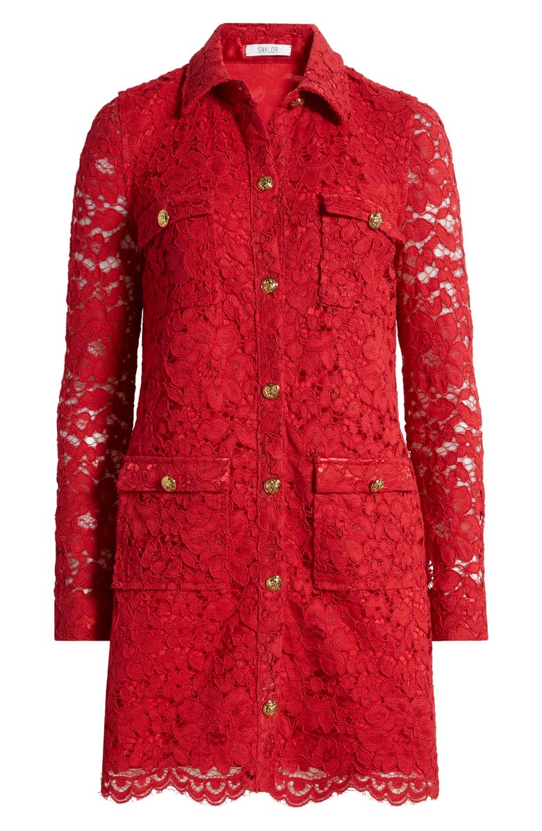 Saylor Luna Long Sleeve Lace Shirtdress, Alternate, color, Crimson