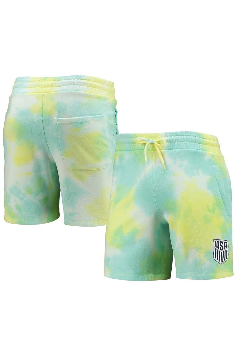 Men's 5th & Ocean by New Era Light Blue/White USMNT Ice-Dye Fleece Shorts, Alternate, color, Light Blue