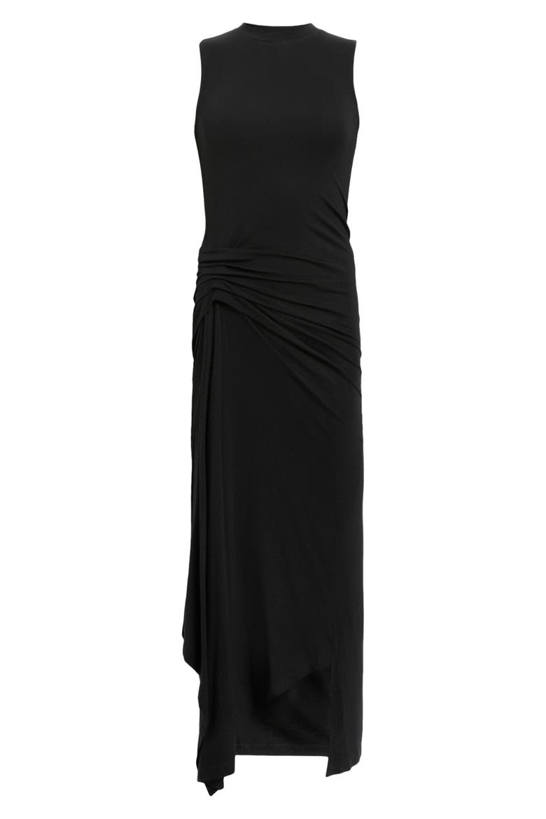 Rivi Draped Sleeveless Midi Dress, Alternate, color, BLACK