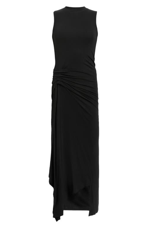 Allsaints Rivi Draped Sleeveless Midi Dress In Black