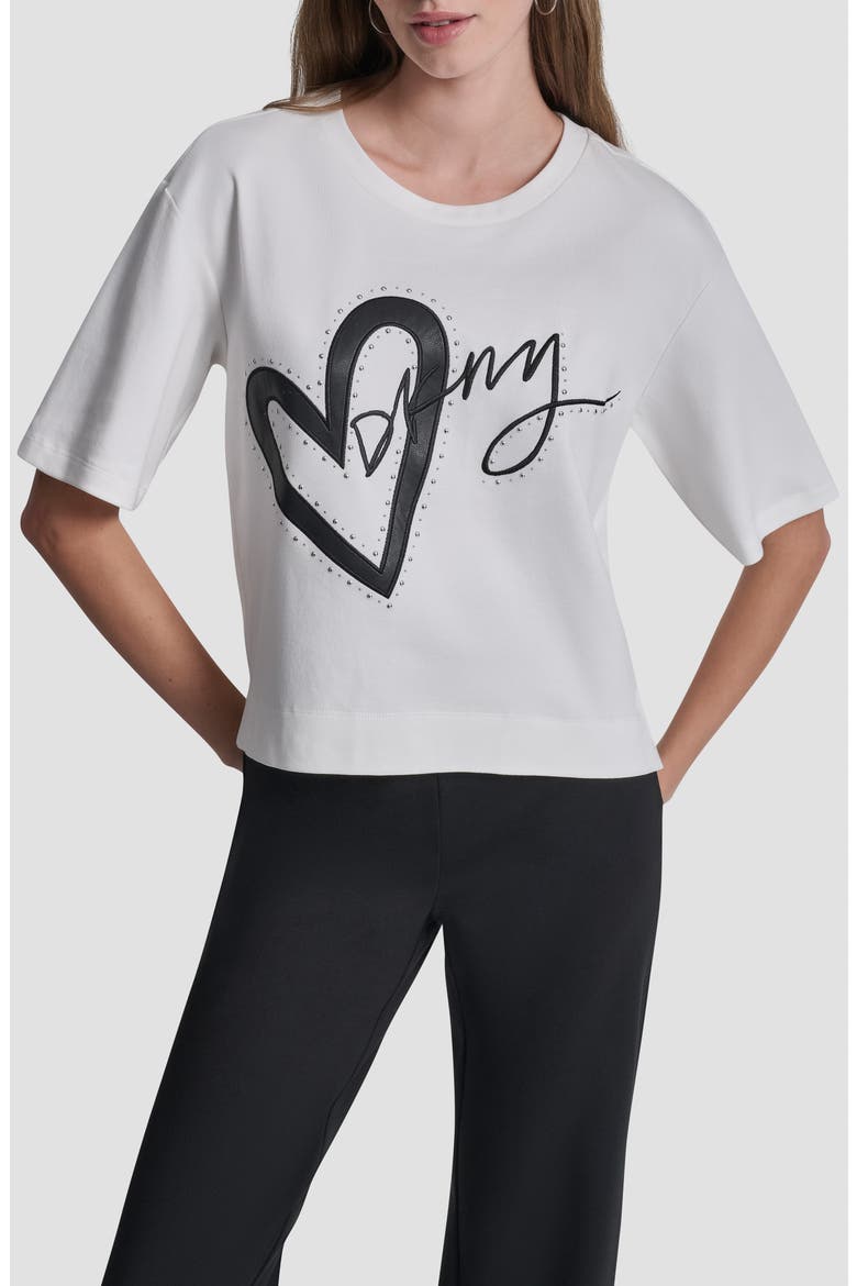 Stud Heart Appliqué T-Shirt, Main, color, WHITE