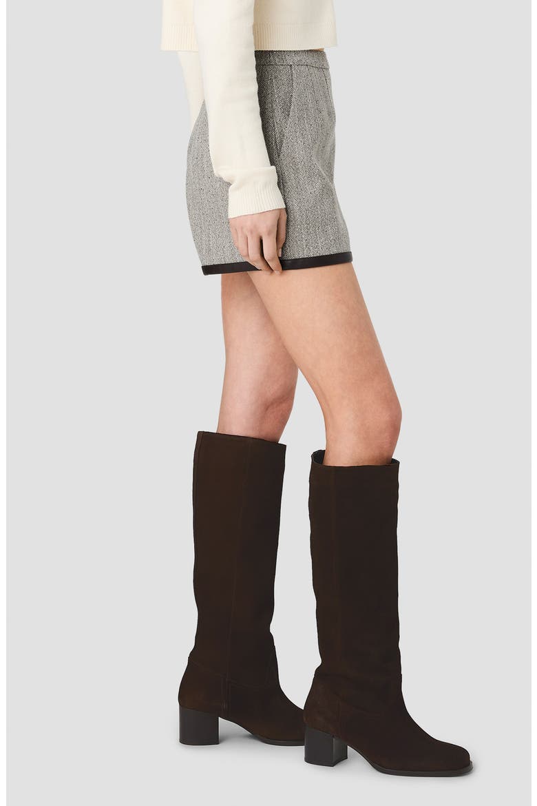 Speckled Herringbone Shorts with Faux Leather Trim, Alternate, color, SPECKLED HERRINGBONE