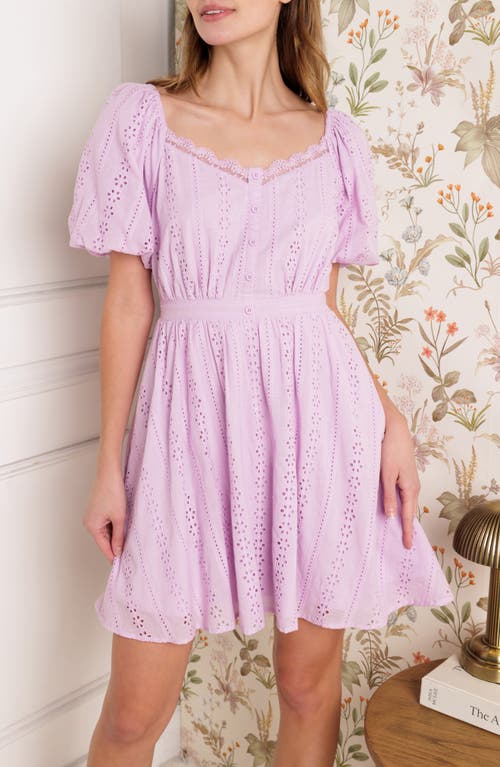 Flying Tomato Embroidered Eyelet Puff Sleeve Cotton Minidress In Lilac