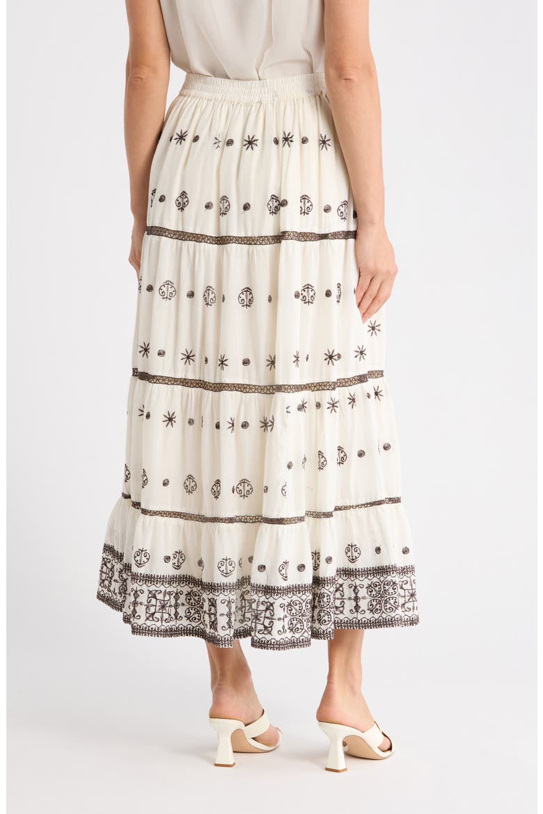 Embroidered Tiered Cotton Skirt, Alternate, color, IVORY/ GANACHE