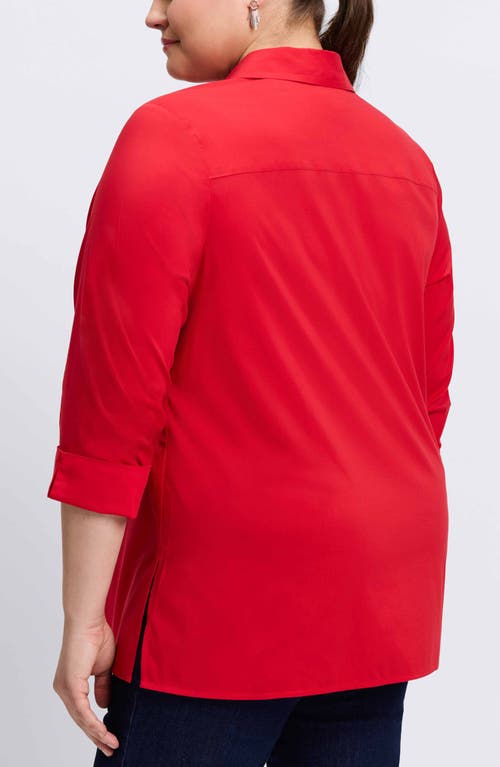 Foxcroft Evelyn Three-quarter Sleeve Button-up Shirt In Simply Red
