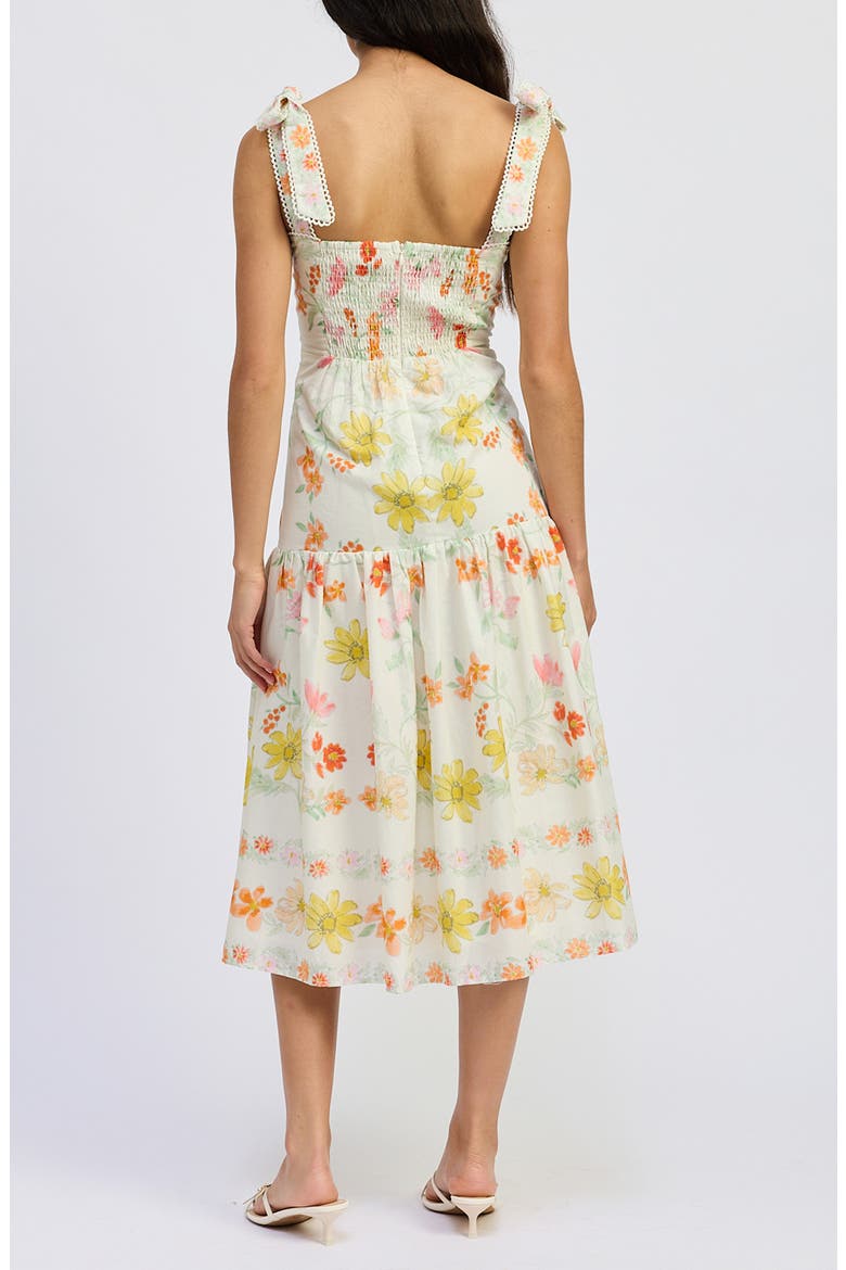 Lauryn Tie Strap Midi Dress, Alternate, color, IVORY PINK YELLOW