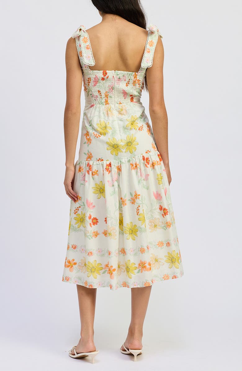 JACQUIE THE LABEL Lauryn Tie Strap Midi Dress, Alternate, color, Ivory Pink Yellow