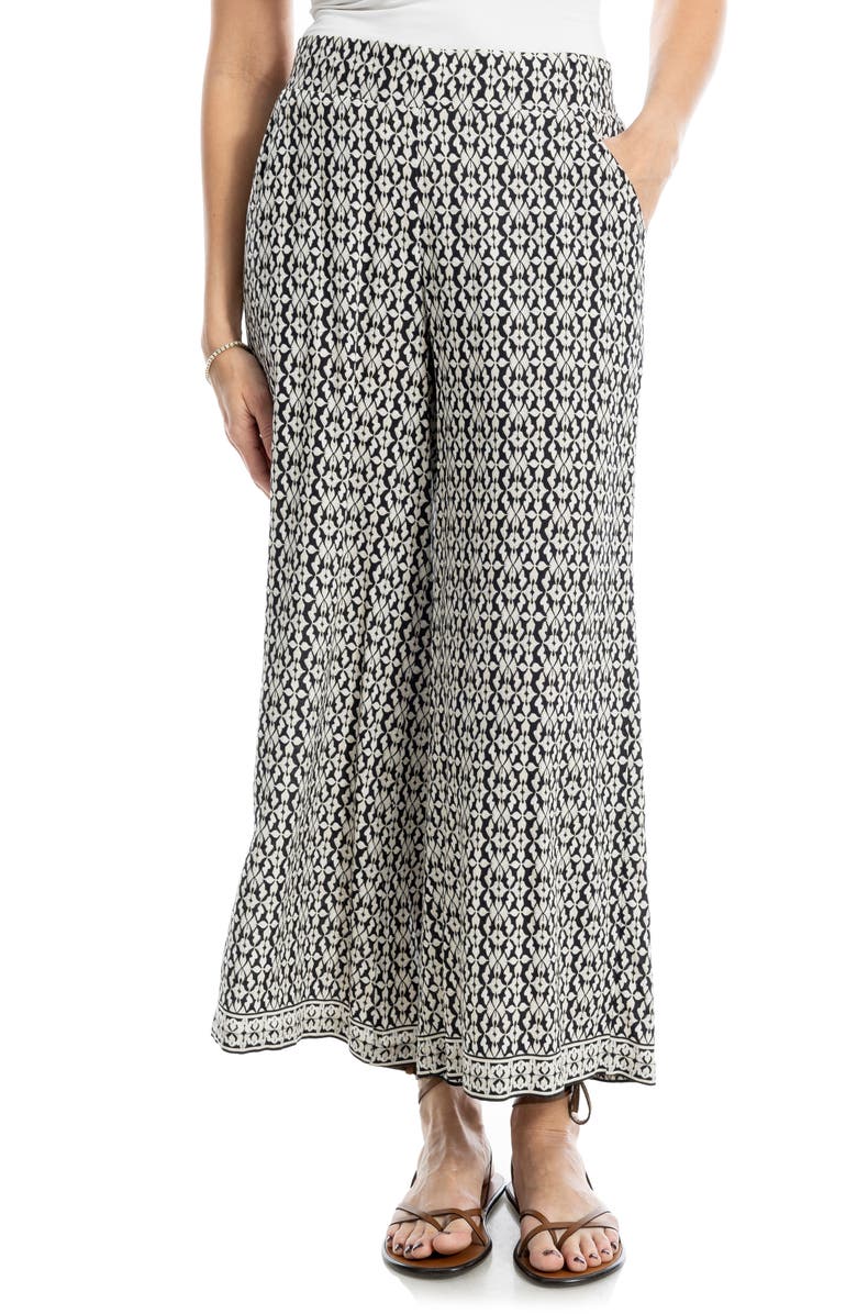 MAX STUDIO Wide Leg Pull-On Crop Pants, Main, color, Black/ Cream Ornate