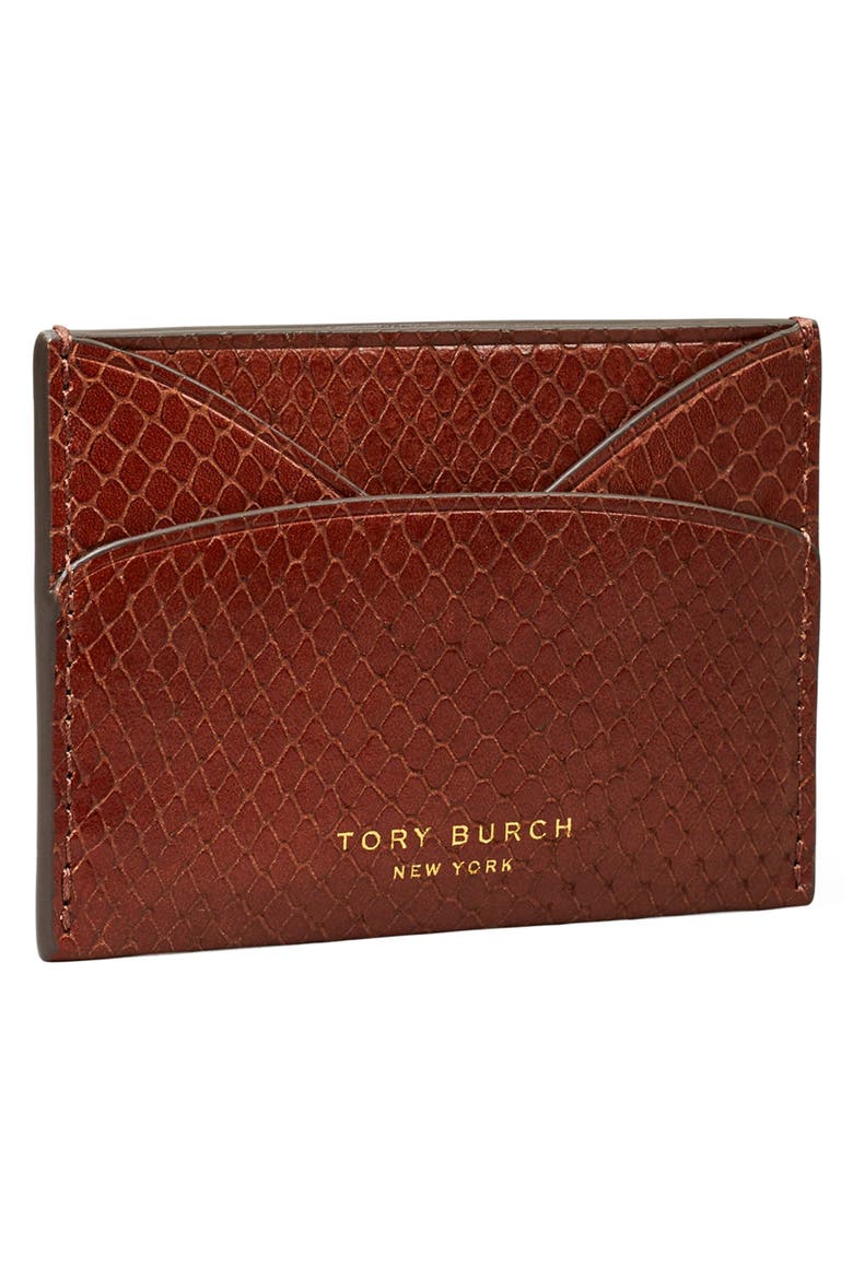 Romy Snake Embossed Leather Card Case, Alternate, color, SWEET MAPLE