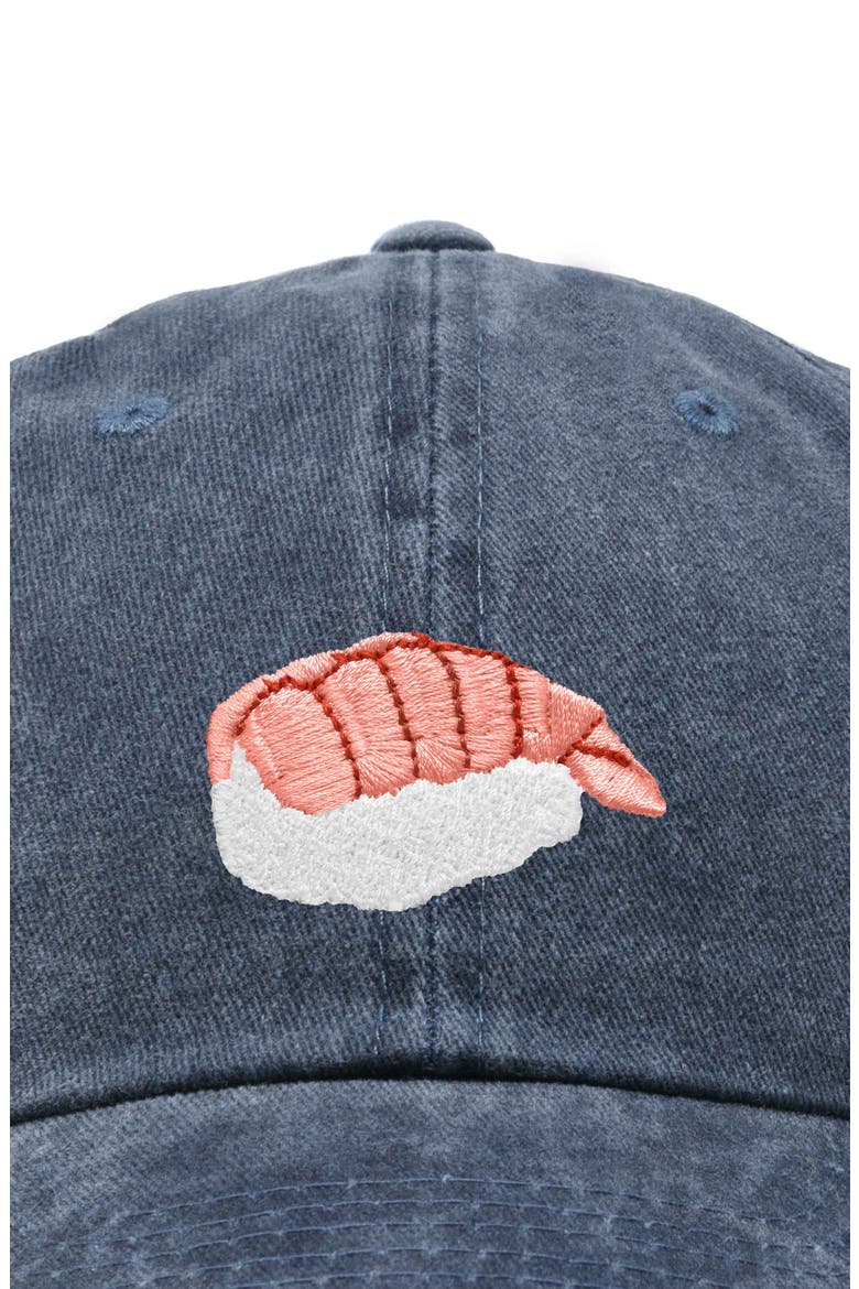 Shrimp Sushi Embroidered Dad Cap, Alternate, color, Washed Navy Blue