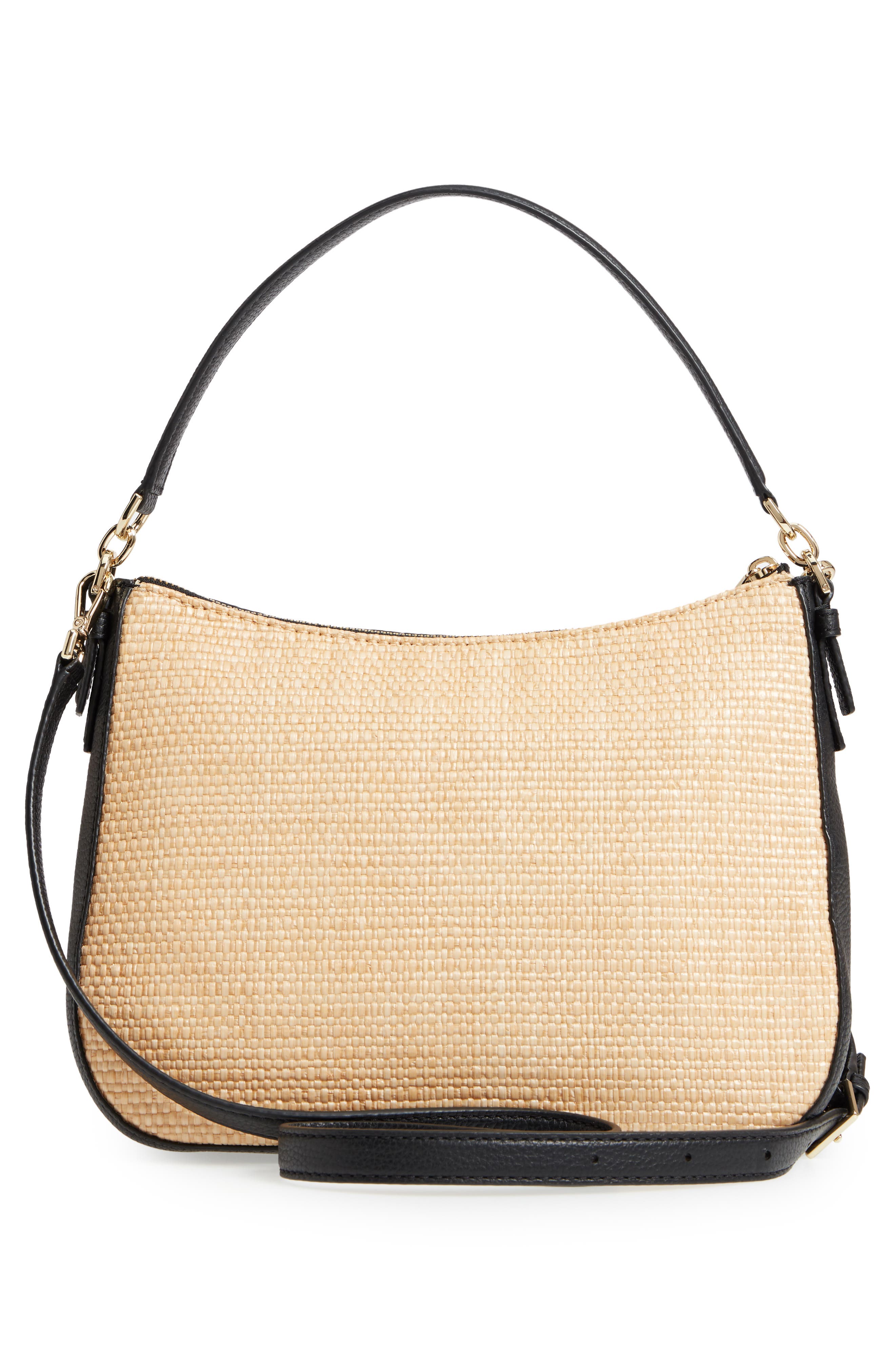 Kate Spade New York jackson street - colette straw & leather satchel, Alternate, color, 