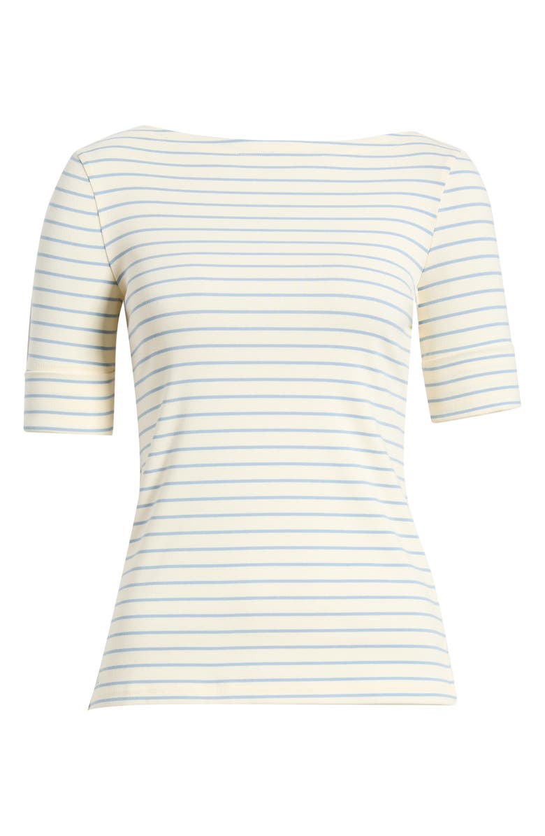 Lauren Ralph Lauren Stripe Stretch Cotton Boatneck Top, Alternate, color, Cream/ Dusty Sky