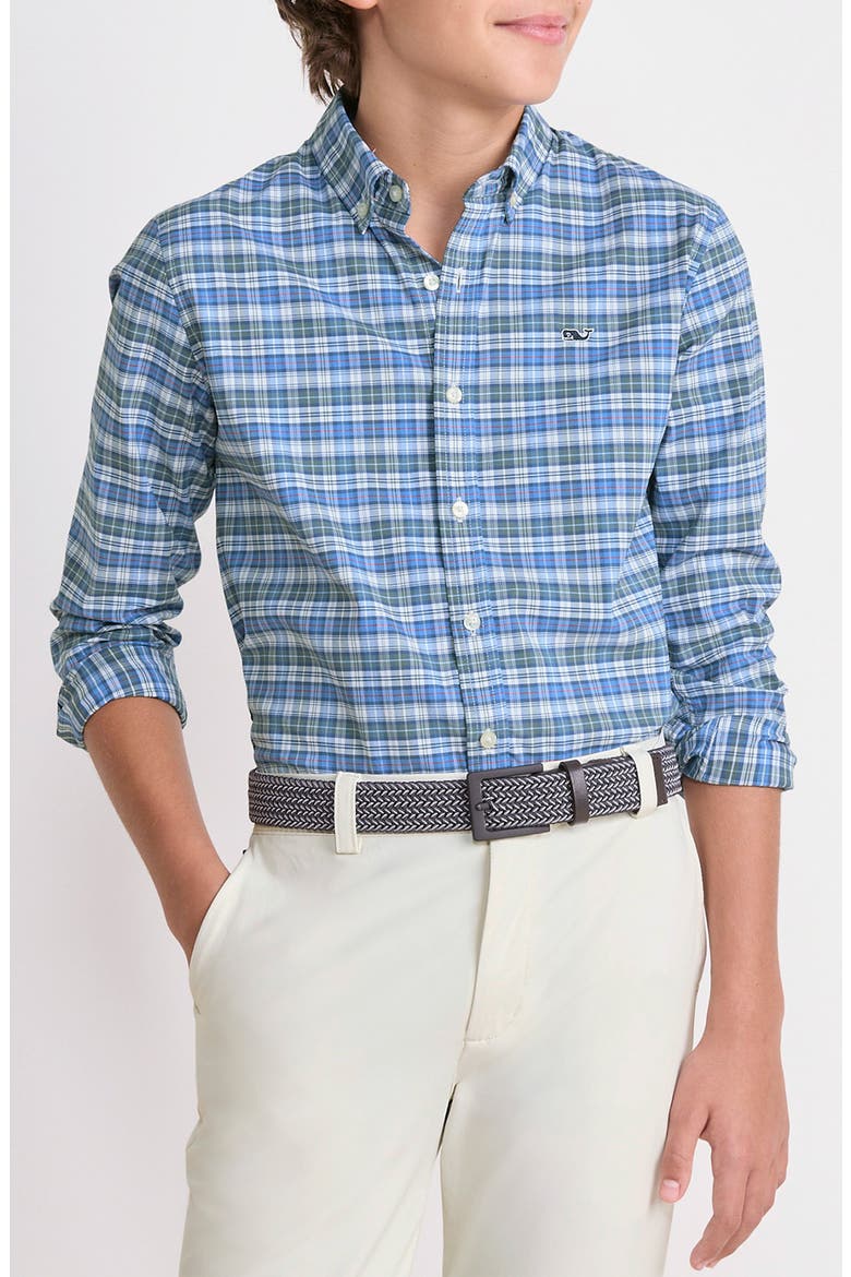 Kids' Faraway Performance Cotton Blend Button-Down Shirt, Alternate, color, BALSAM