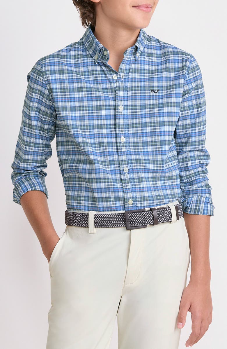 vineyard vines Kids' Faraway Performance Cotton Blend Button-Down Shirt, Alternate, color, Balsam