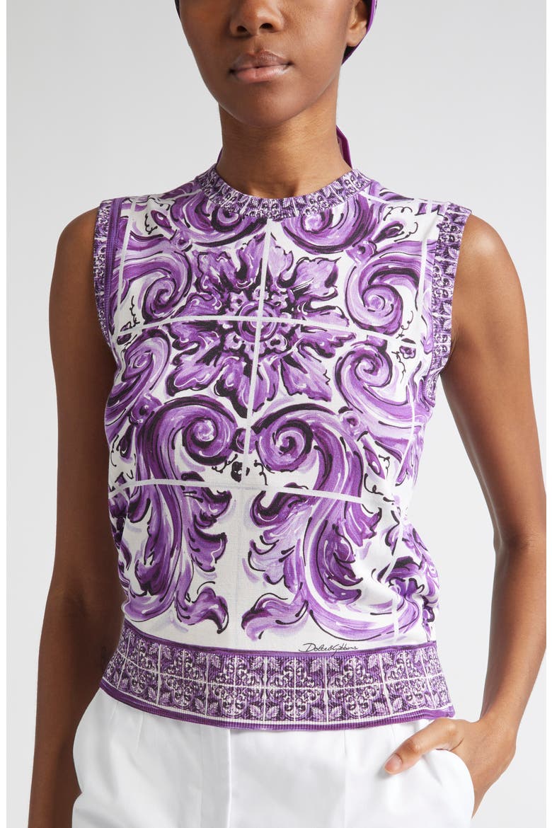 Majolica Print Silk Sweater, Alternate, color, H25DQ MAIOLICA 1L VIOLA